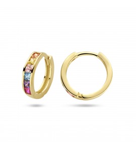 Goud klap-creolen met kleur zirkonia 13x3 mm - 3223751
