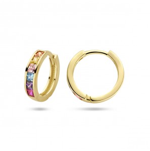 Goud klap-creolen met kleur zirkonia 13x3 mm - 3223751