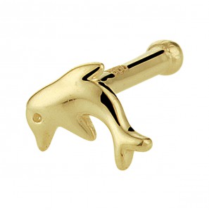 Goud neusknopje staafje met dolfijntje - 3223846