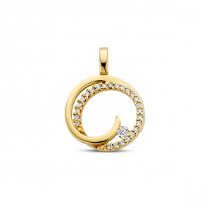 Goud hanger rond fantasie met dia/bril H-SI 0.13 ct - 3223764