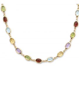 Goud collier met edelsteen mix (Ameth-Gran-BL Top-Citr-Perid) 5 mm 45 cm - 3223771