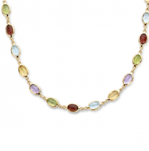 Goud collier met edelsteen mix (Ameth-Gran-BL Top-Citr-Perid) 5 mm 45 cm - 3223771