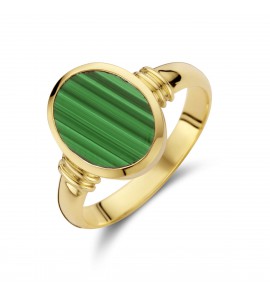Goud Zegelring met malachiet massief mt. 17½ - 3223773