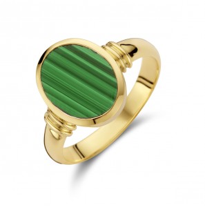 Goud Zegelring met malachiet massief mt. 17½ - 3223773