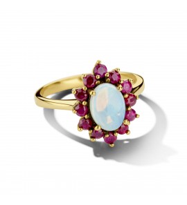 Goud dames ring vintage met Robijn 0.49 ct Opaal 0.80 ct mt. 17¾ - 3223775