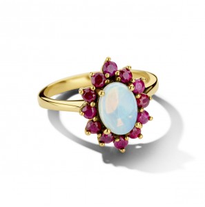Goud dames ring vintage met Robijn 0.49 ct Opaal 0.80 ct mt. 17¾ - 3223775