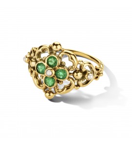Goud dames ring vintage met Smaragd 0.12 ct zw parel 1.8 mm mt. 17¾ - 3223776