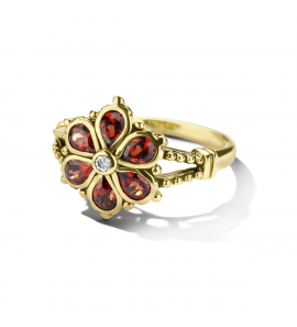 Goud dames ring vintage met dia/bri 0.03 ct H-SI Granaat 0.19 ct mt. 18¢ - 3223777