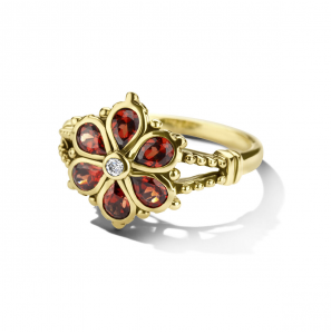 Goud dames ring vintage met dia/bri 0.03 ct H-SI Granaat 0.19 ct mt. 18¢ - 3223777