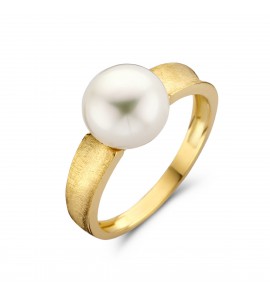 Goud dames ring met zw parel 9 mm mt. 17½ - 3223779