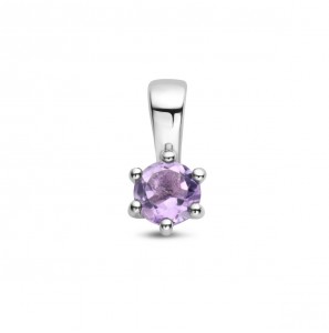 Zilver RH geboortesteen hanger 4 mm Februari Amethist 0.26 ct - 3223799