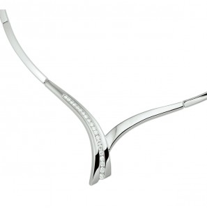 Zilver RH choker met schakels en tussenstuk / zirconia 43 cm - 3223813
