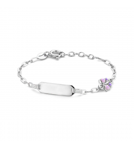 Zilver RH plaatbandje met email vlinder 11+2 cm - 3223815