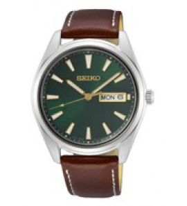 Seiko heren ss bruin leer groen 100m wr - 3223883
