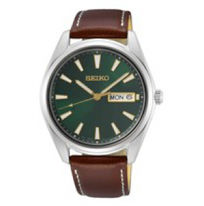Seiko heren ss bruin leer groen 100m wr - 3223883