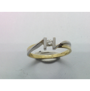 Goud bicolour dames ring met diam/bril. 0.058 crt. mt. 17¢ - 3223904