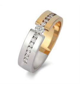 Goud bicolour dames ring met diam/bril. 1x0.11 14x 0.02 crt. - 3223905