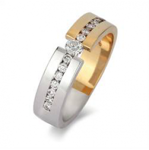 Goud bicolour dames ring met diam/bril. 1x0.11 14x 0.02 crt. - 3223905