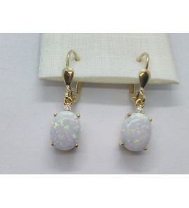 Goud oorhangers met ovaal wit opaal 7x9 mm en zirkonia - 3223956
