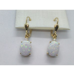Goud oorhangers met ovaal wit opaal 7x9 mm en zirkonia - 3223956