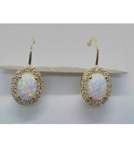 Goud oorhangers met ovaal wit opaal en rondom zirkonia 8.3x11 mm - 3223957