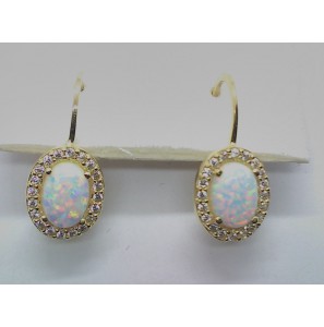 Goud oorhangers met ovaal wit opaal en rondom zirkonia 8.3x11 mm - 3223957