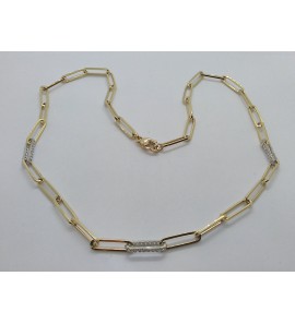 Goud collier paperclip 4.35 mm en 3 schalels vol zirkonia 46 cm - 3223979