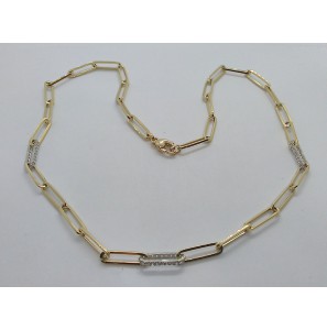 Goud collier paperclip 4.35 mm en 3 schalels vol zirkonia 46 cm - 3223979