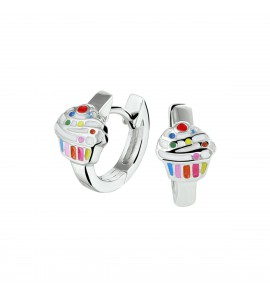 Zilver RH klap-creolen 12.5x6.5 mm met cupcake email - 14