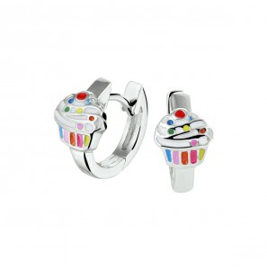 Zilver RH klap-creolen 12.5x6.5 mm met cupcake email - 14
