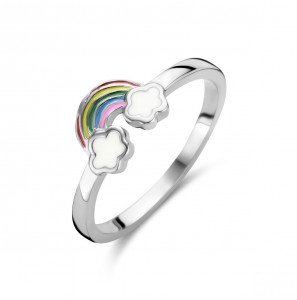 Zilver RH kinderring wolken met regenboog email mt. 13½ - 60