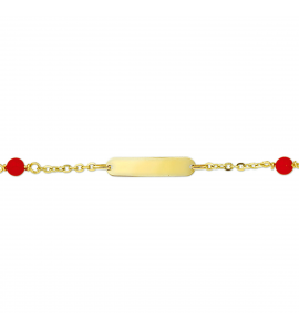 Goud baby plaatbandje anker 20x4 met 2x bloedkoraal 11-13 cm - 82