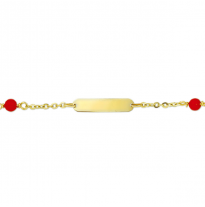 Goud baby plaatbandje anker 20x4 met 2x bloedkoraal 11-13 cm - 82