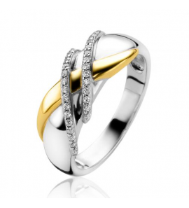 Zinzi zlv. ring bicolor crossover met zirconia's maat 58 - 90