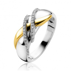 Zinzi zlv. ring bicolor crossover met zirconia's maat 58 - 90