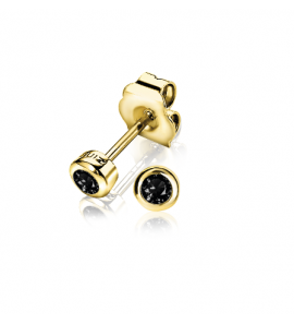 ZINZI zlv. oorknopjes gg.verg.  zwarte zirc. gladde zetting 4 mm - 91