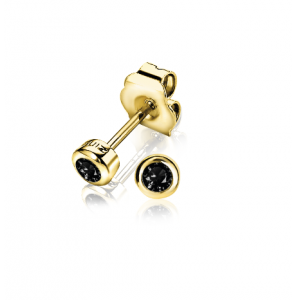 ZINZI zlv. oorknopjes gg.verg.  zwarte zirc. gladde zetting 4 mm - 91