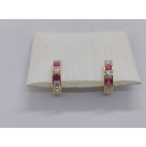 Goud klap-oorring met zirkonia&#39;s rood/wit 2.5x11 mm - 145