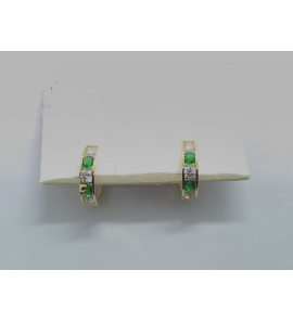 Goud klap-oorring met zirkonia's groen/wit 2.5x11 mm - 146