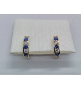 Goud klap-oorring met zirkonia&#39;s blauw/wit 2.7x12.5 mm - 148