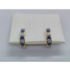 Goud klap-oorring met zirkonia&#39;s blauw/wit 2.7x12.5 mm - 148