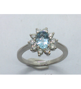 Wit goud dames ring entourage met 0.50 crt H-SI en blouw topaas 0.90 crt. mt. 17½ - 181