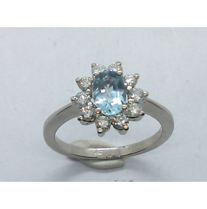Wit goud dames ring entourage met 0.50 crt H-SI en blouw topaas 0.90 crt. mt. 17½ - 181