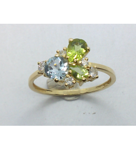 Goud dames ring met 0.22 ct. H/SI  en Topaas en Piridot - 185