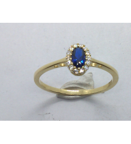 Goud dames ring antourage met blauw en wit zirkonia - 203