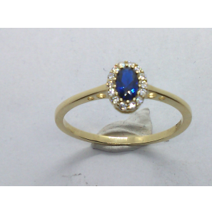 Goud dames ring antourage met blauw en wit zirkonia - 203