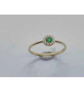Goud dames ring rozet met groene en witte zirkonia - 209
