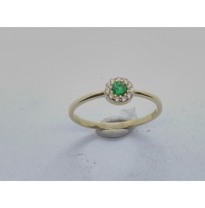 Goud dames ring rozet met groene en witte zirkonia - 209
