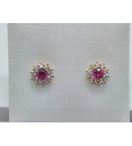 Goud oorknop antourage 5.3 mm zirkonia met rood - 331