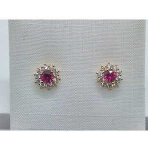Goud oorknop antourage 5.3 mm zirkonia met rood - 331